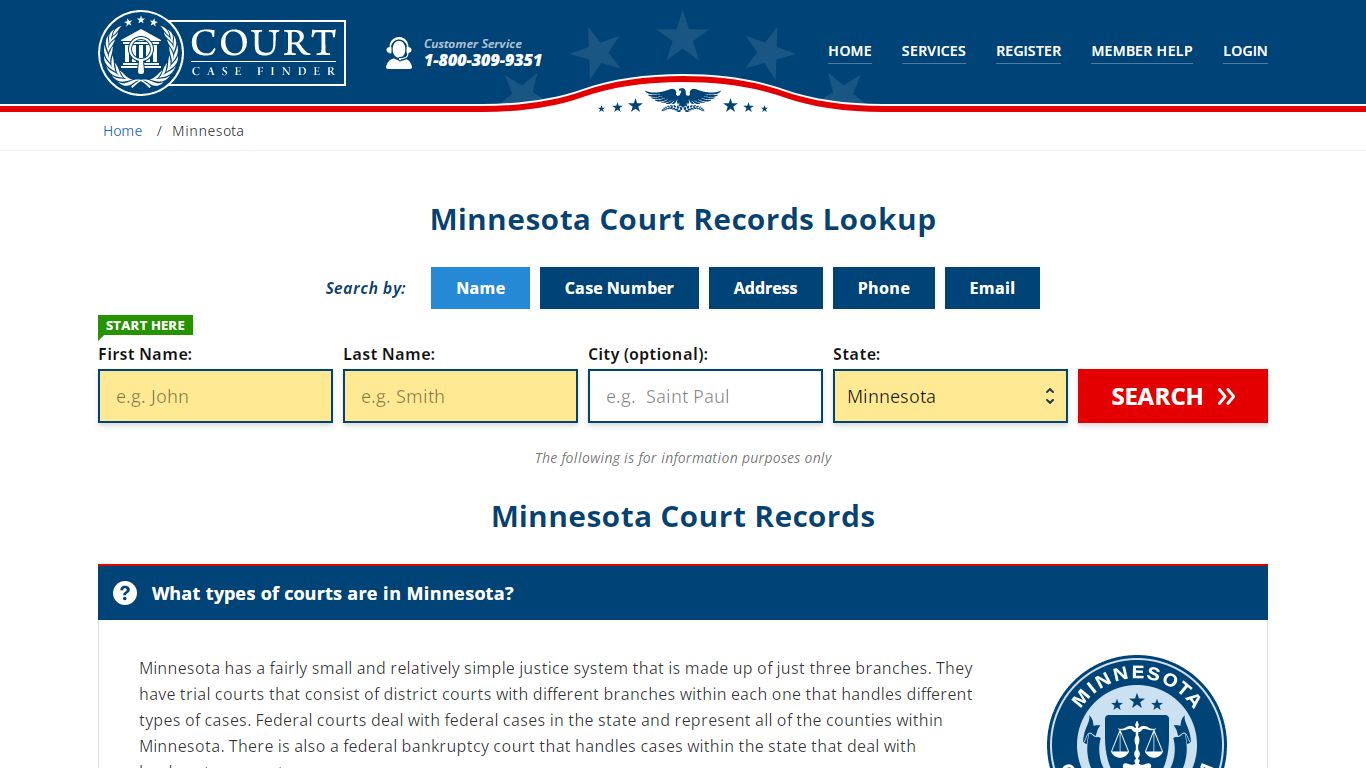 Minnesota Court Records Lookup - MN Court Case Search - CourtCaseFinder.com