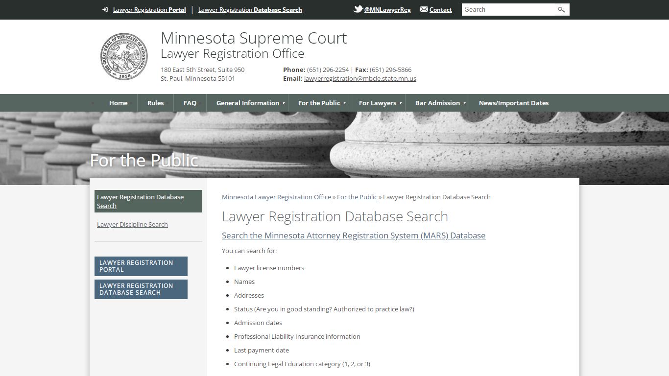Lawyer Registration Database Search - Minnesota
